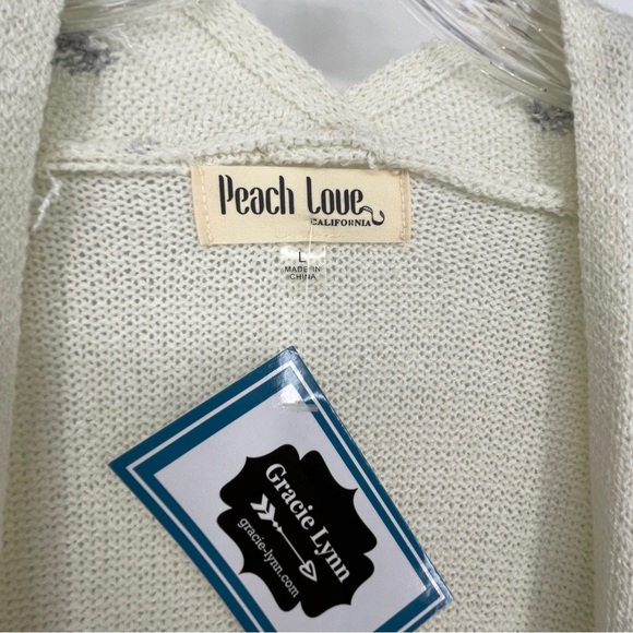 NWT Peach Love Cardigan Sweater Pockets Stars Open Front White & Gray SZ Large - Picture 5 of 6